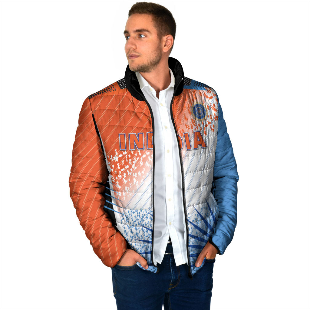 Custom India Cricket Padded Jacket Men In Blue Ashoka Chakra Pride