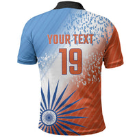 Custom India Cricket Polo Shirt Men In Blue Ashoka Chakra Pride