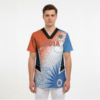 Custom India Cricket Scrub Top Men In Blue Ashoka Chakra Pride