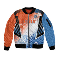 Custom India Cricket Sleeve Zip Bomber Jacket Men In Blue Ashoka Chakra Pride