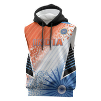 Custom India Cricket Sleeveless Hoodie Men In Blue Ashoka Chakra Pride