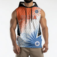 Custom India Cricket Sleeveless Hoodie Men In Blue Ashoka Chakra Pride