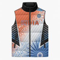Custom India Cricket Sleeveless Puffer Jacket Men In Blue Ashoka Chakra Pride