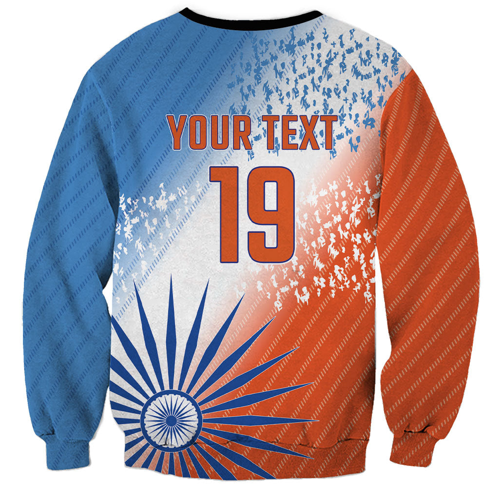 Custom India Cricket Sweatshirt Men In Blue Ashoka Chakra Pride