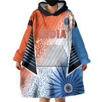 Custom India Cricket Wearable Blanket Hoodie Men In Blue Ashoka Chakra Pride