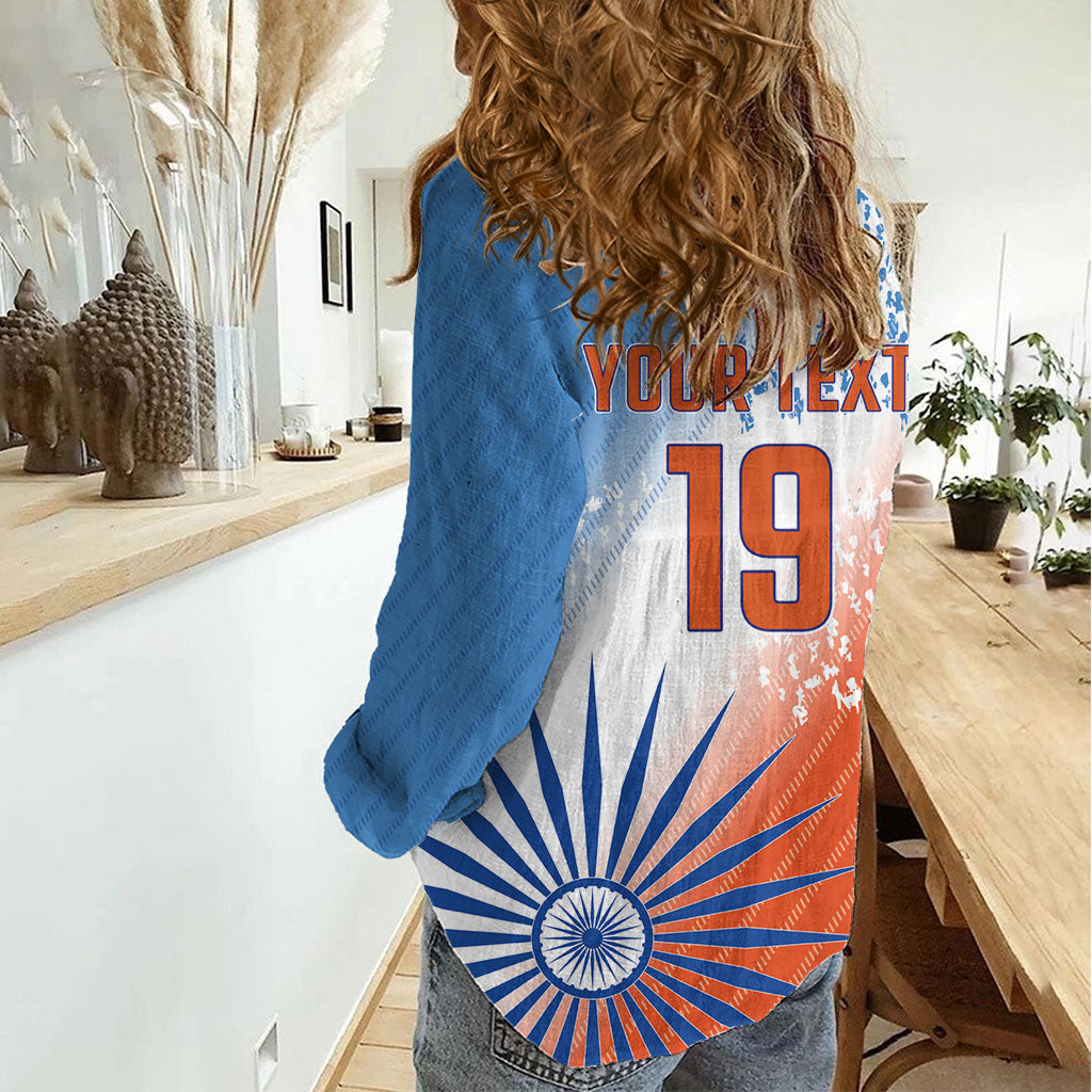 Custom India Cricket Women Casual Shirt Men In Blue Ashoka Chakra Pride