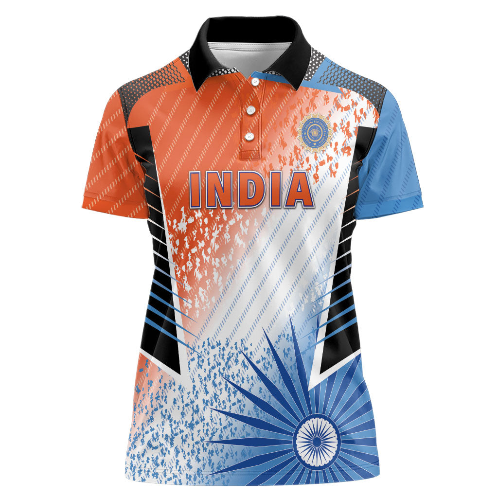 Custom India Cricket Women Polo Shirt Men In Blue Ashoka Chakra Pride