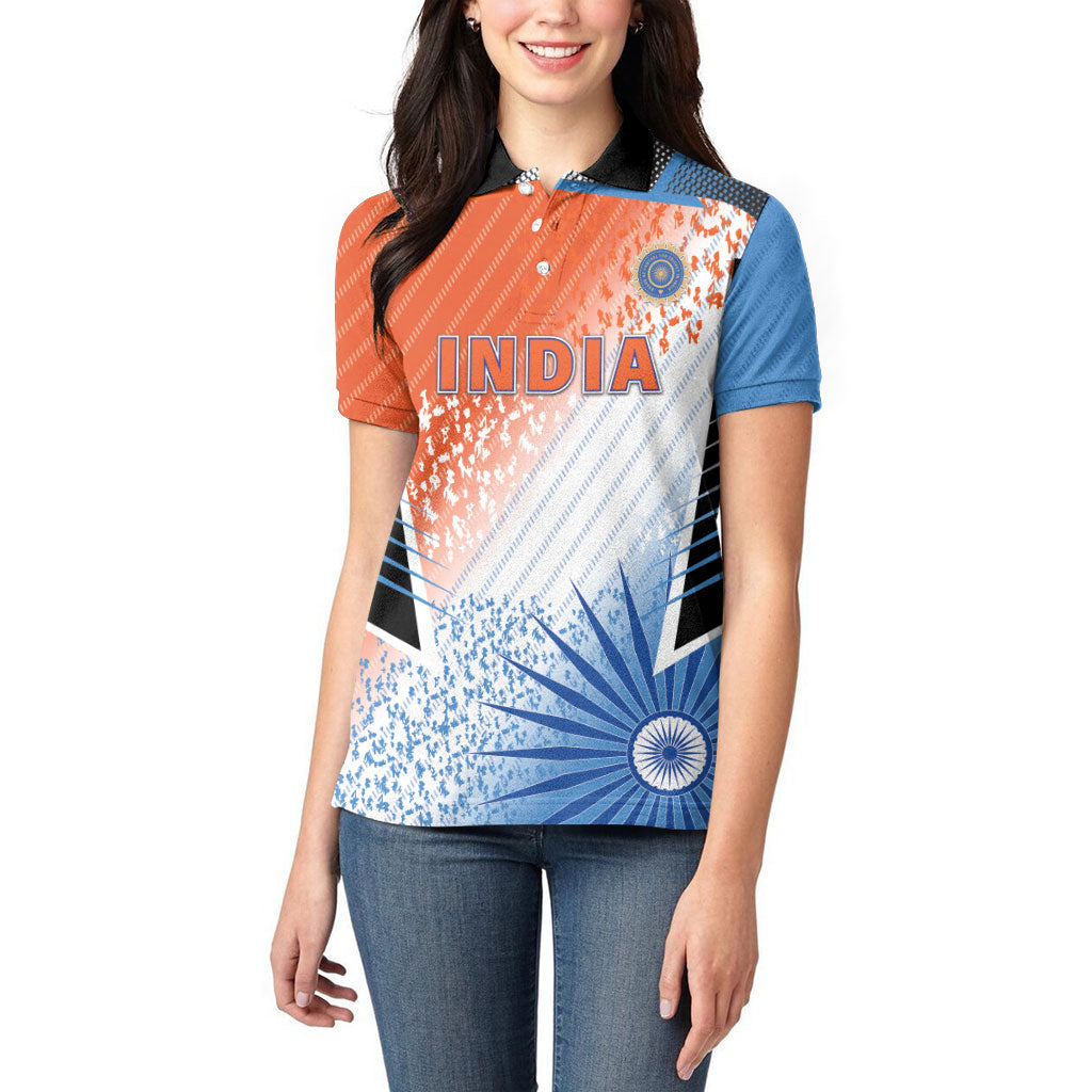 Custom India Cricket Women Polo Shirt Men In Blue Ashoka Chakra Pride