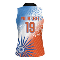 Custom India Cricket Women Sleeveless Polo Shirt Men In Blue Ashoka Chakra Pride