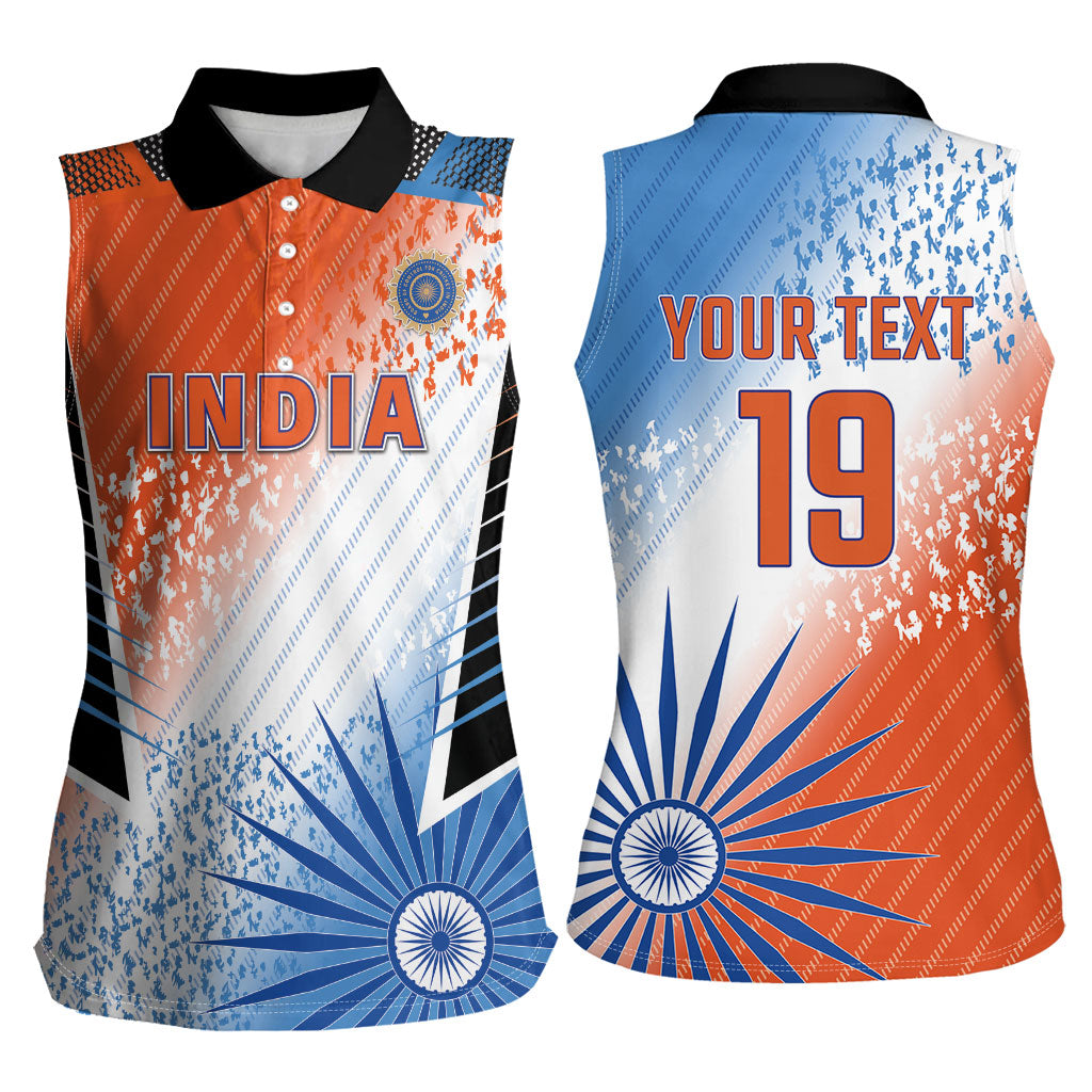 Custom India Cricket Women Sleeveless Polo Shirt Men In Blue Ashoka Chakra Pride
