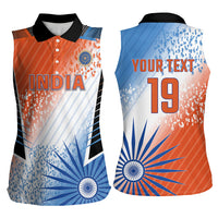Custom India Cricket Women Sleeveless Polo Shirt Men In Blue Ashoka Chakra Pride