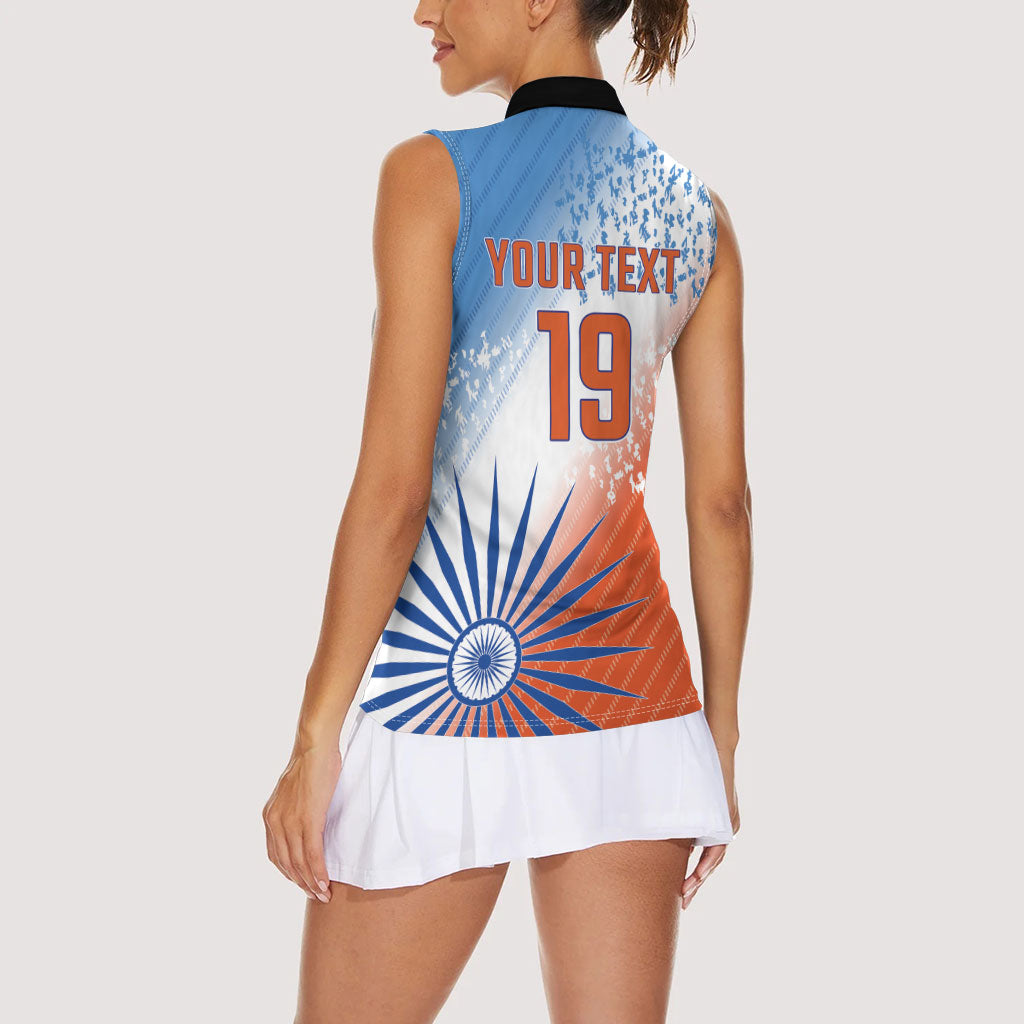 Custom India Cricket Women Sleeveless Polo Shirt Men In Blue Ashoka Chakra Pride