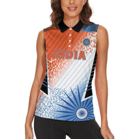 Custom India Cricket Women Sleeveless Polo Shirt Men In Blue Ashoka Chakra Pride
