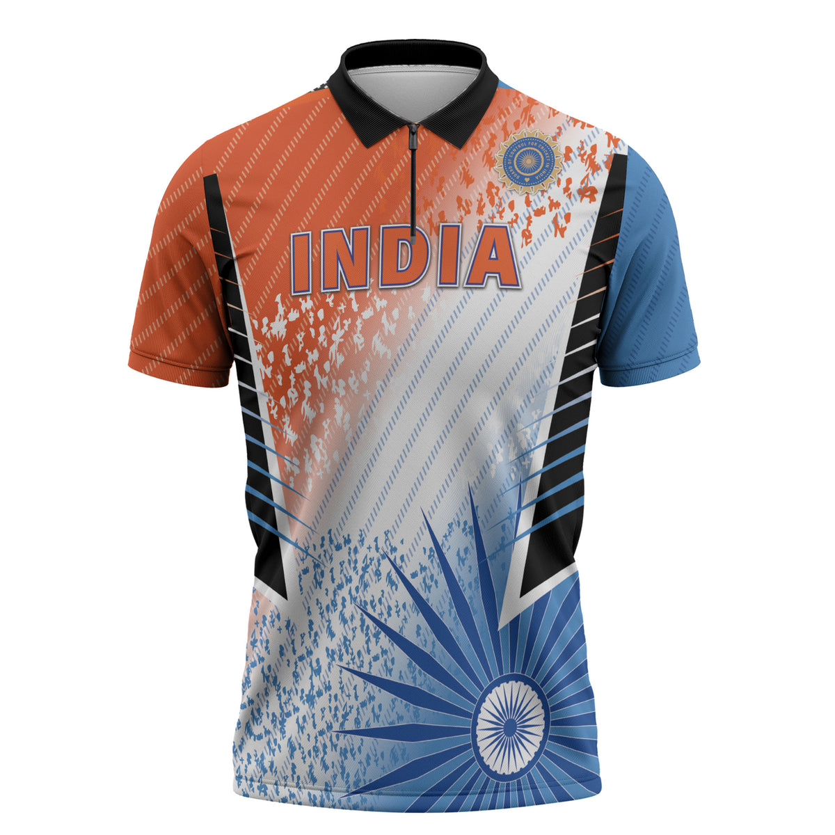 Custom India Cricket Zipper Polo Shirt Men In Blue Ashoka Chakra Pride