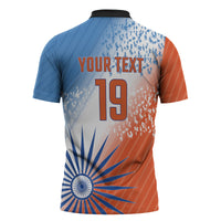 Custom India Cricket Zipper Polo Shirt Men In Blue Ashoka Chakra Pride