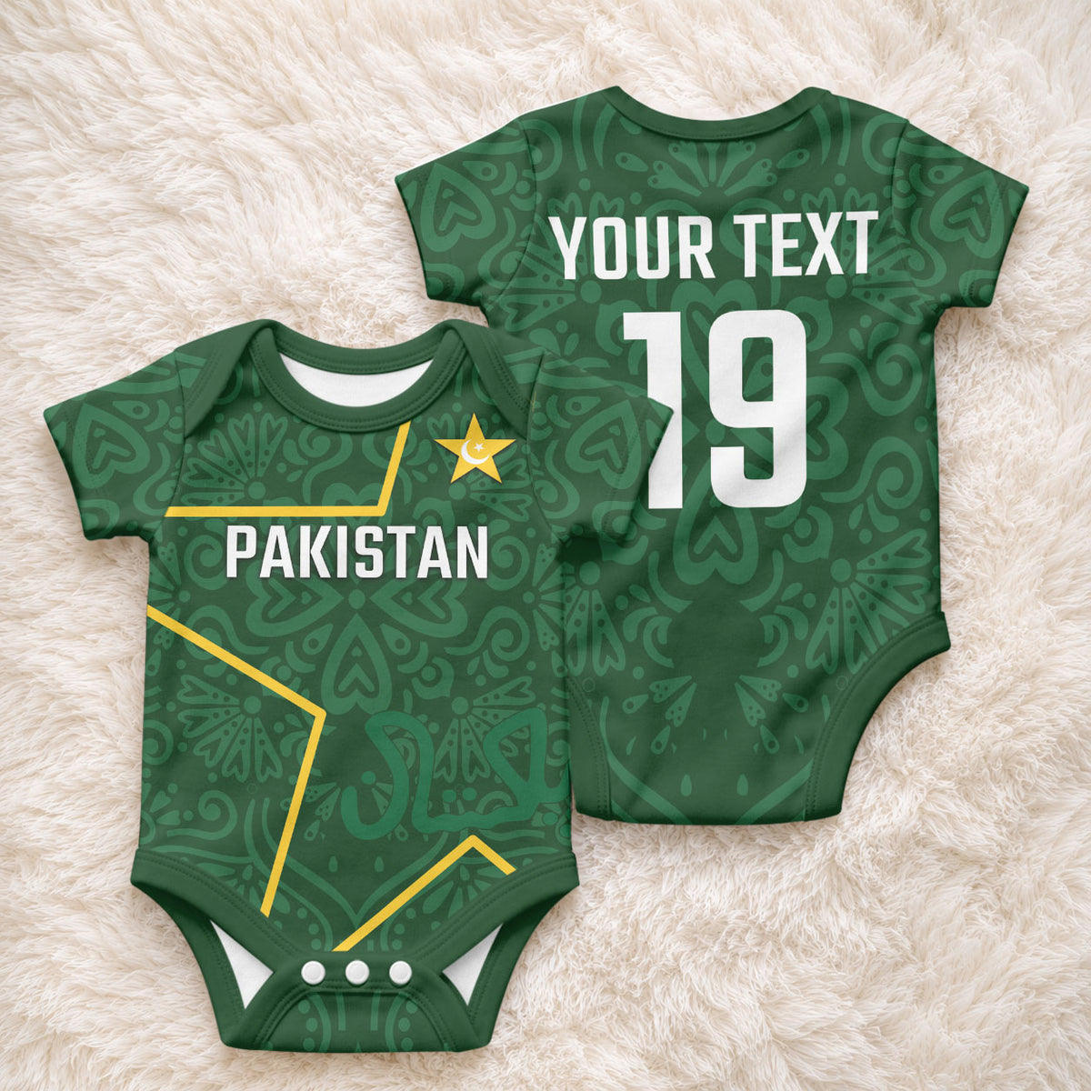 Custom Pakistan Cricket Baby Onesie Shaheens Crescent Star Spirit