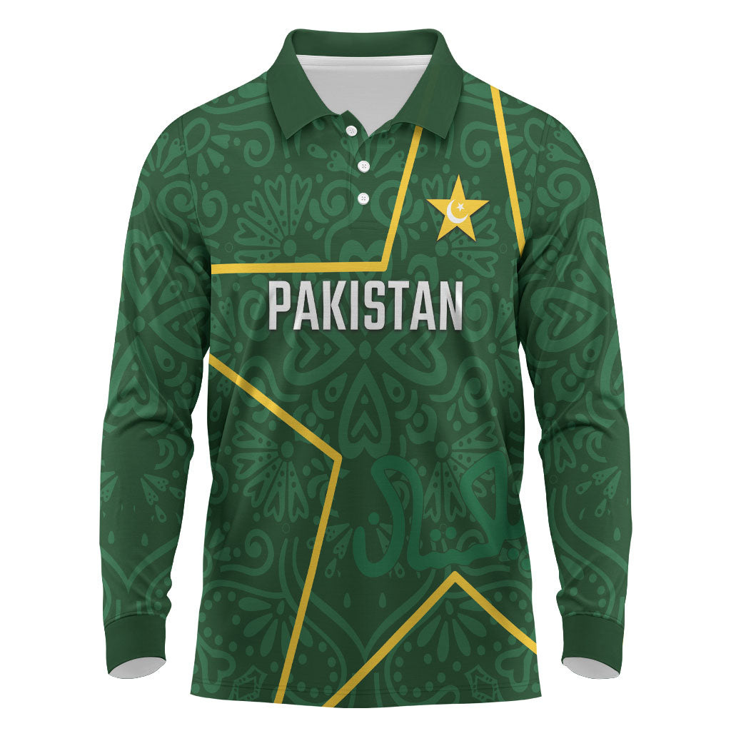 Custom Pakistan Cricket Long Sleeve Polo Shirt Shaheens Crescent Star Spirit