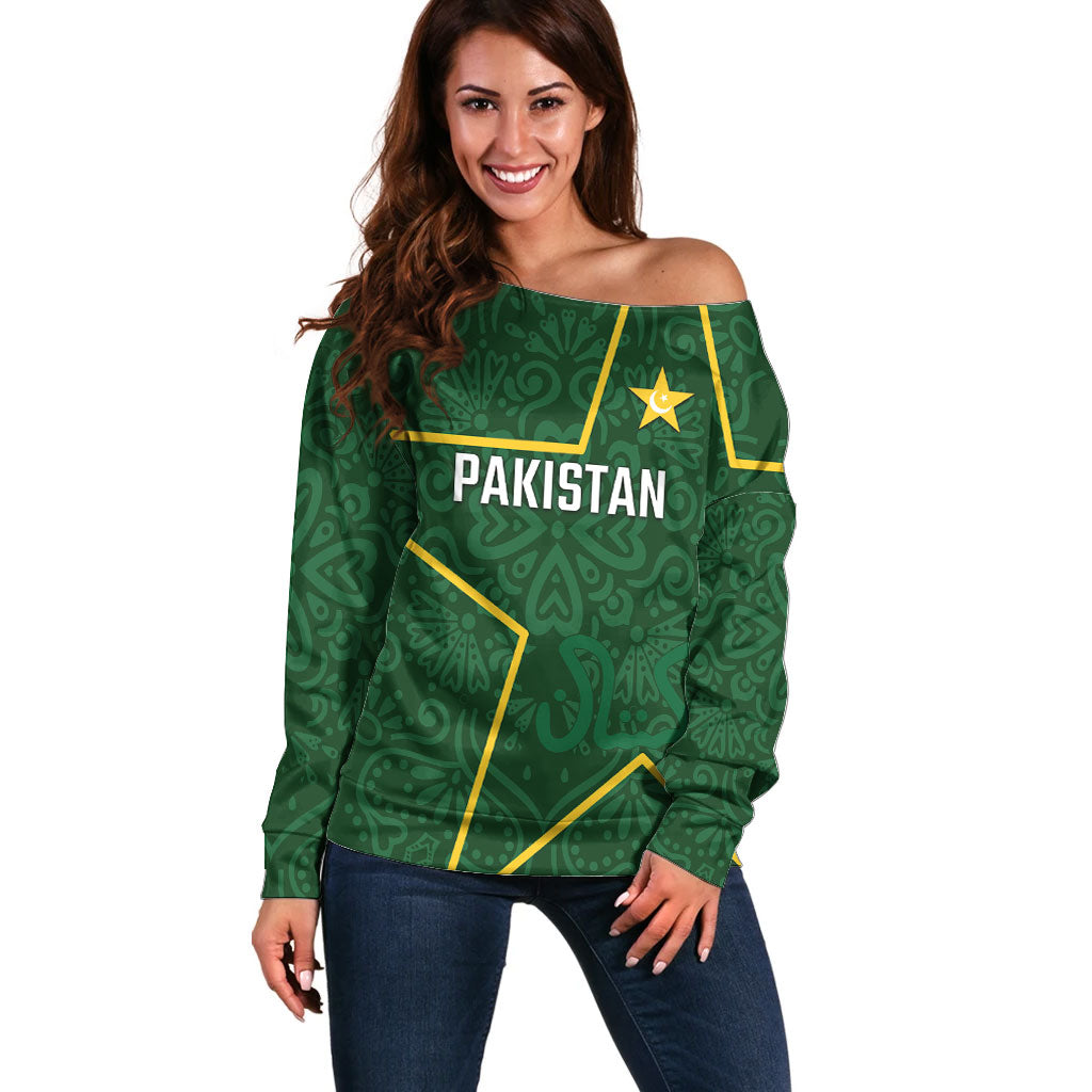 Custom Pakistan Cricket Off Shoulder Sweater Shaheens Crescent Star Spirit
