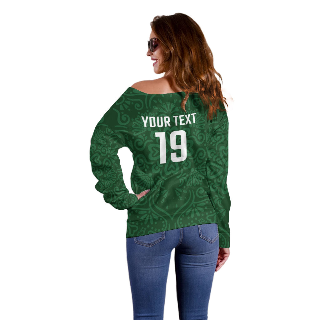 Custom Pakistan Cricket Off Shoulder Sweater Shaheens Crescent Star Spirit
