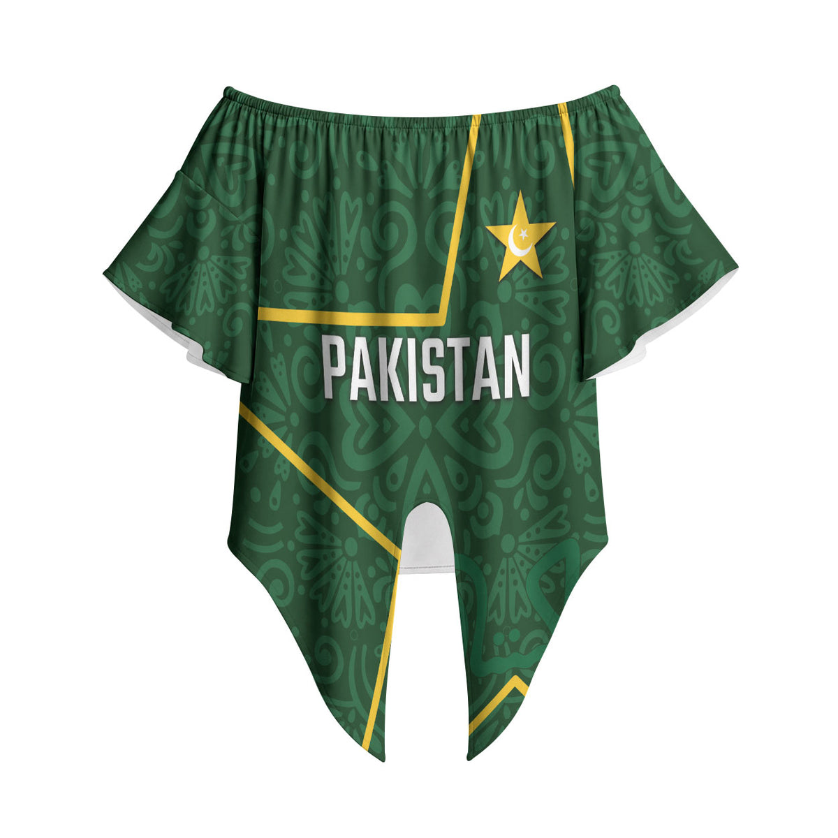 Custom Pakistan Cricket Off Shoulder Wrap Waist Top Shaheens Crescent Star Spirit
