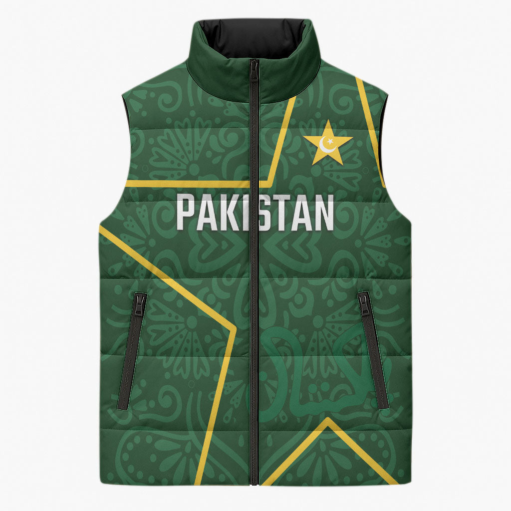 Custom Pakistan Cricket Sleeveless Puffer Jacket Shaheens Crescent Star Spirit