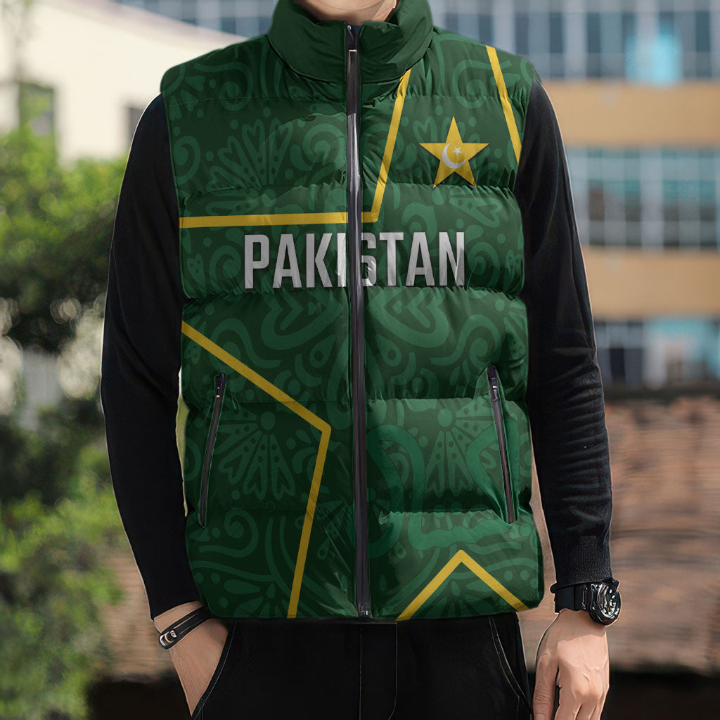 Custom Pakistan Cricket Sleeveless Puffer Jacket Shaheens Crescent Star Spirit