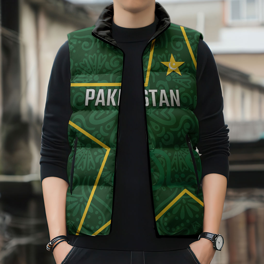 Custom Pakistan Cricket Sleeveless Puffer Jacket Shaheens Crescent Star Spirit