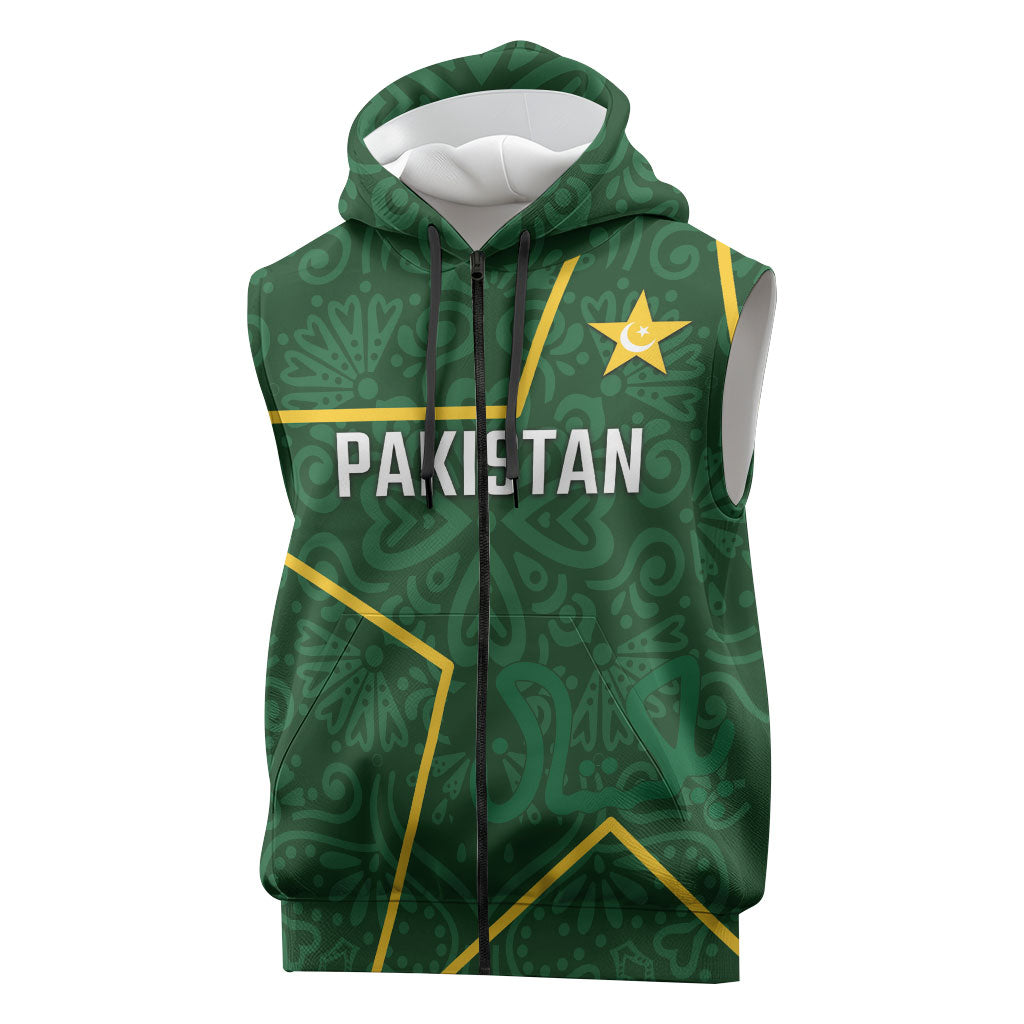 Custom Pakistan Cricket Sleeveless Zip Hoodie Shaheens Crescent Star Spirit