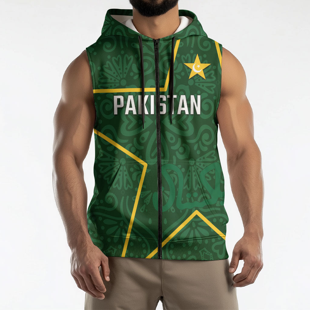 Custom Pakistan Cricket Sleeveless Zip Hoodie Shaheens Crescent Star Spirit