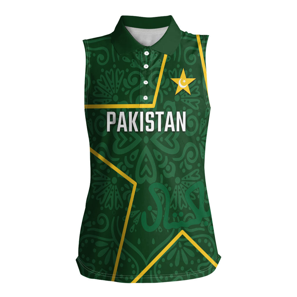 Custom Pakistan Cricket Women Sleeveless Polo Shirt Shaheens Crescent Star Spirit
