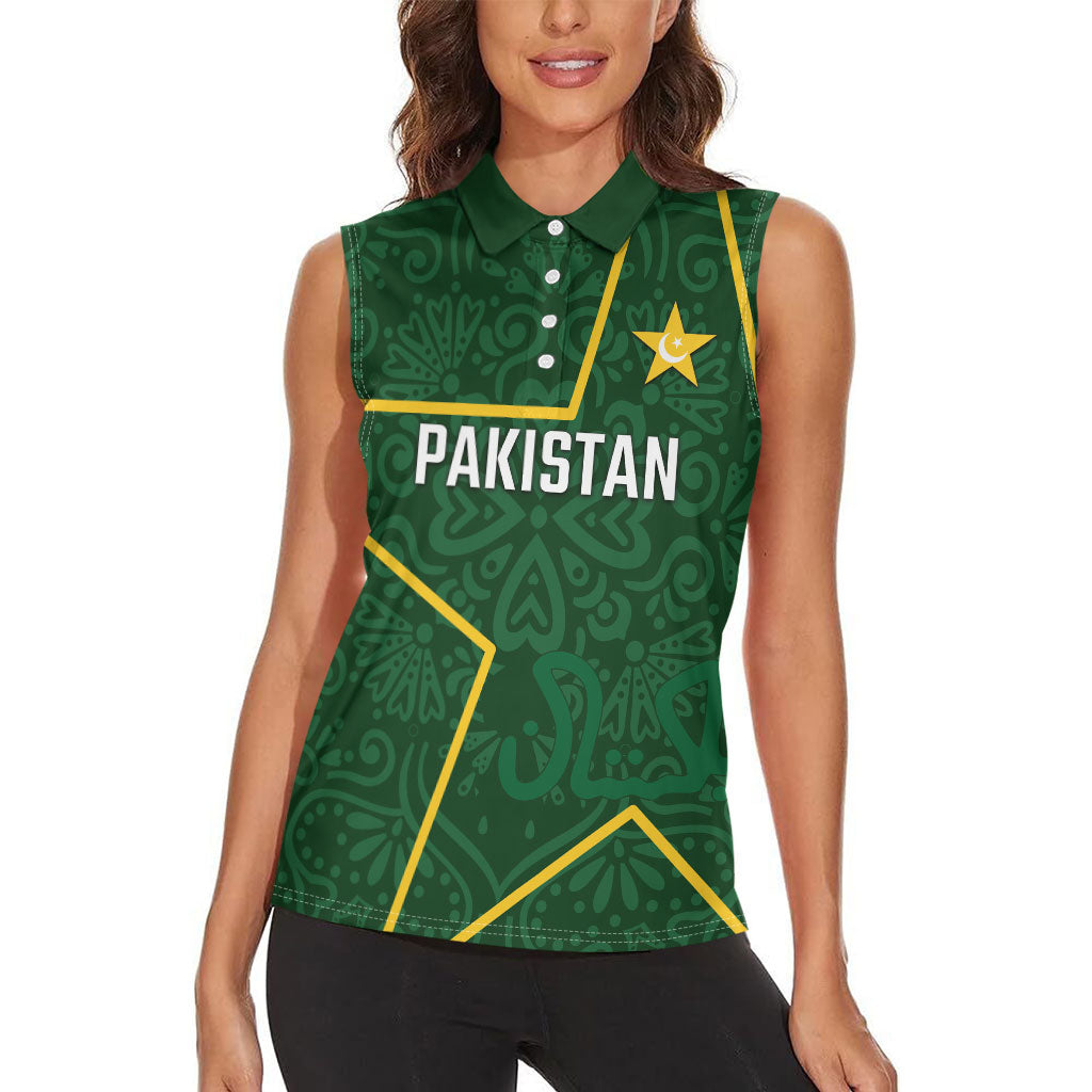 Custom Pakistan Cricket Women Sleeveless Polo Shirt Shaheens Crescent Star Spirit