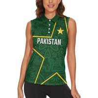 Custom Pakistan Cricket Women Sleeveless Polo Shirt Shaheens Crescent Star Spirit
