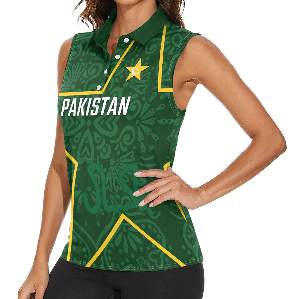 Custom Pakistan Cricket Women Sleeveless Polo Shirt Shaheens Crescent Star Spirit