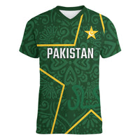 Custom Pakistan Cricket Women V-Neck T-Shirt Shaheens Crescent Star Spirit