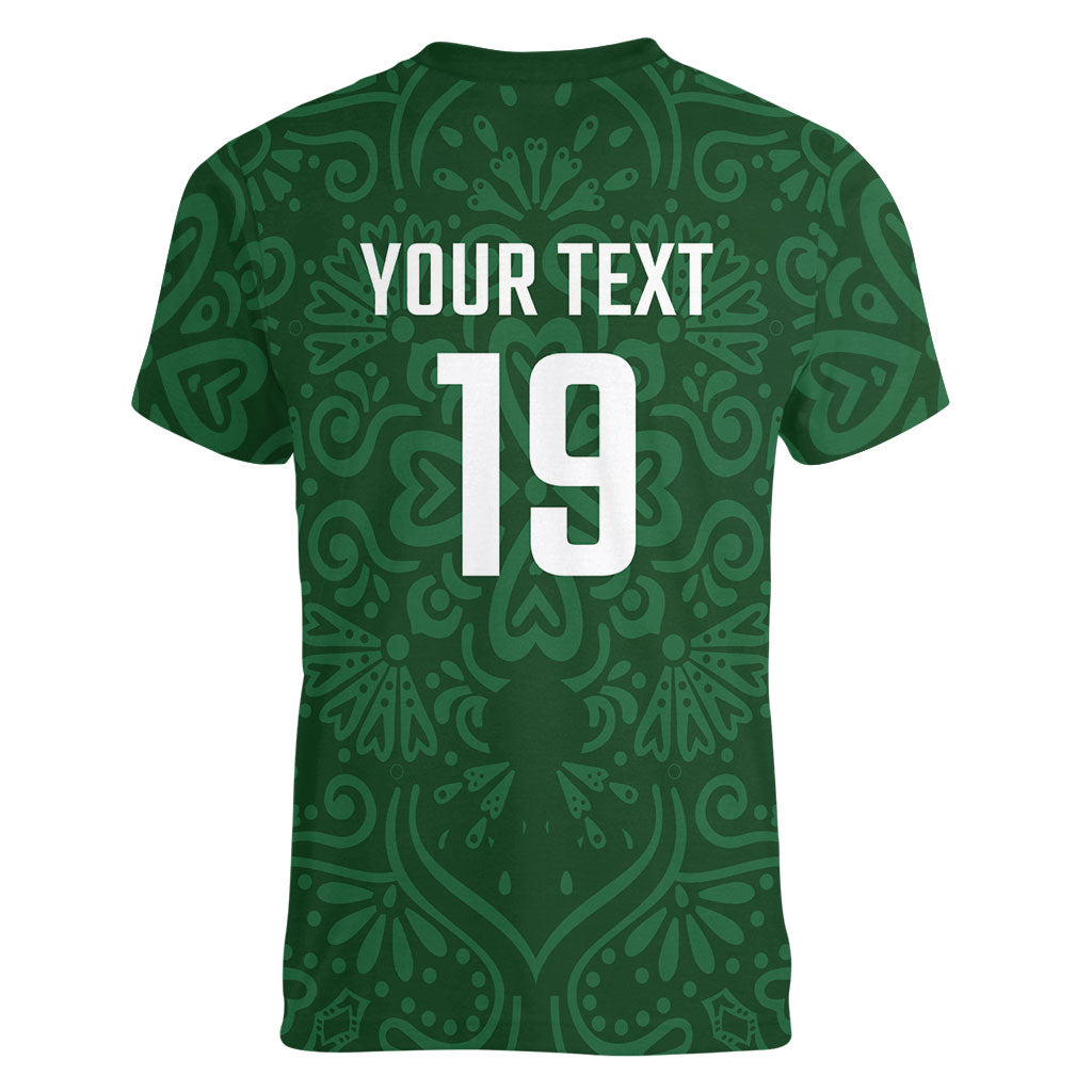 Custom Pakistan Cricket Women V-Neck T-Shirt Shaheens Crescent Star Spirit