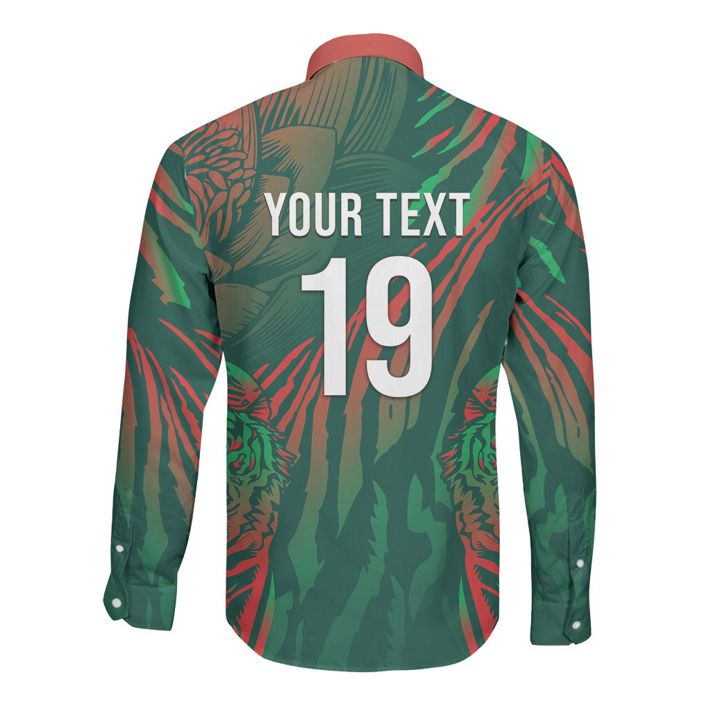 Custom Bangladesh Cricket Long Sleeve Button Shirt Royal Bengal Tiger Spirit