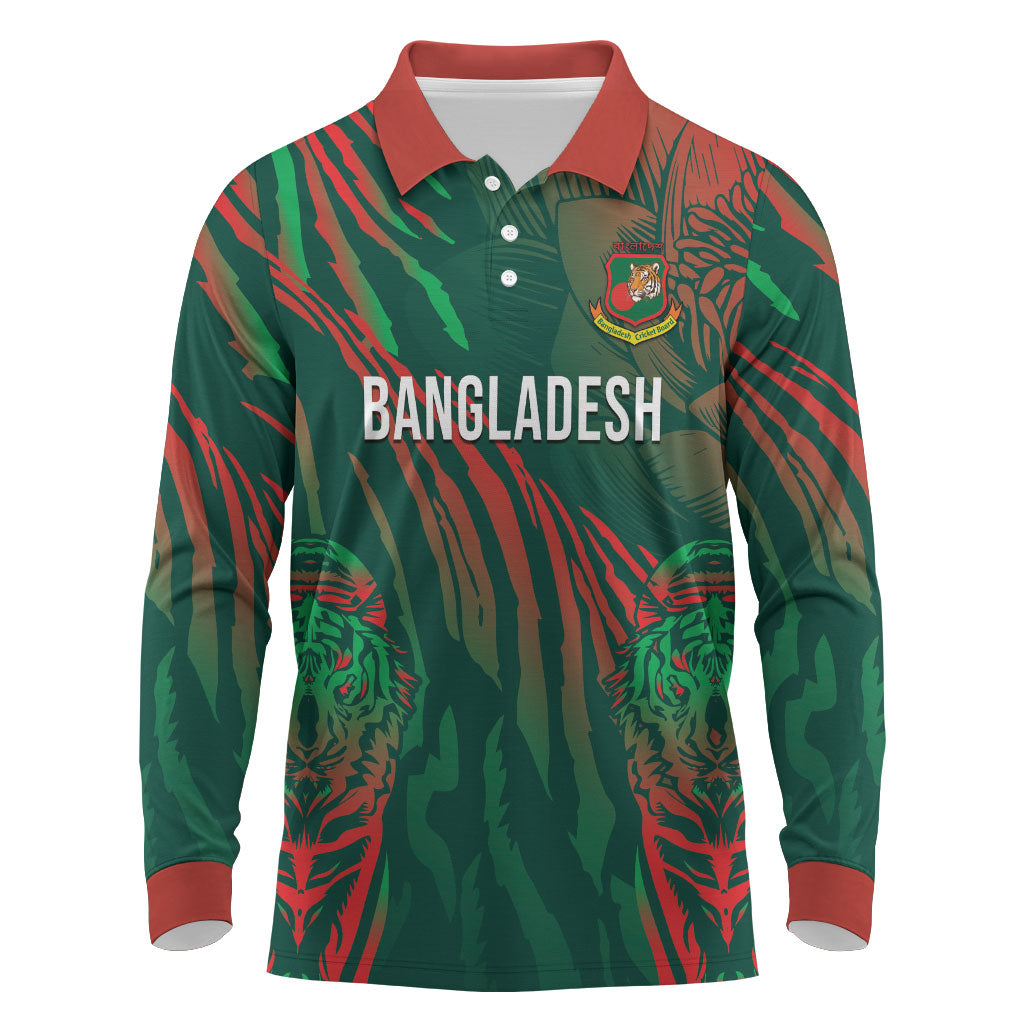 Custom Bangladesh Cricket Long Sleeve Polo Shirt Royal Bengal Tiger Spirit