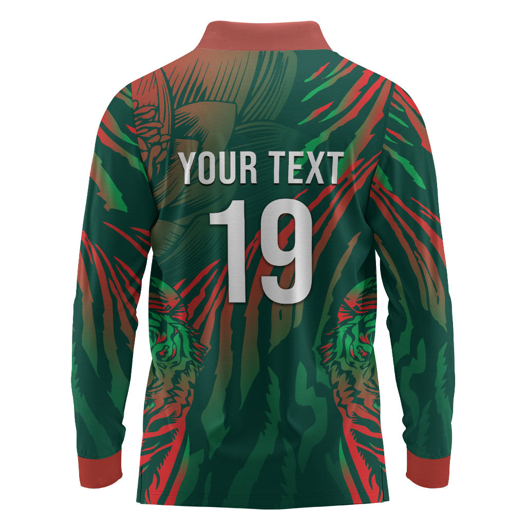 Custom Bangladesh Cricket Long Sleeve Polo Shirt Royal Bengal Tiger Spirit