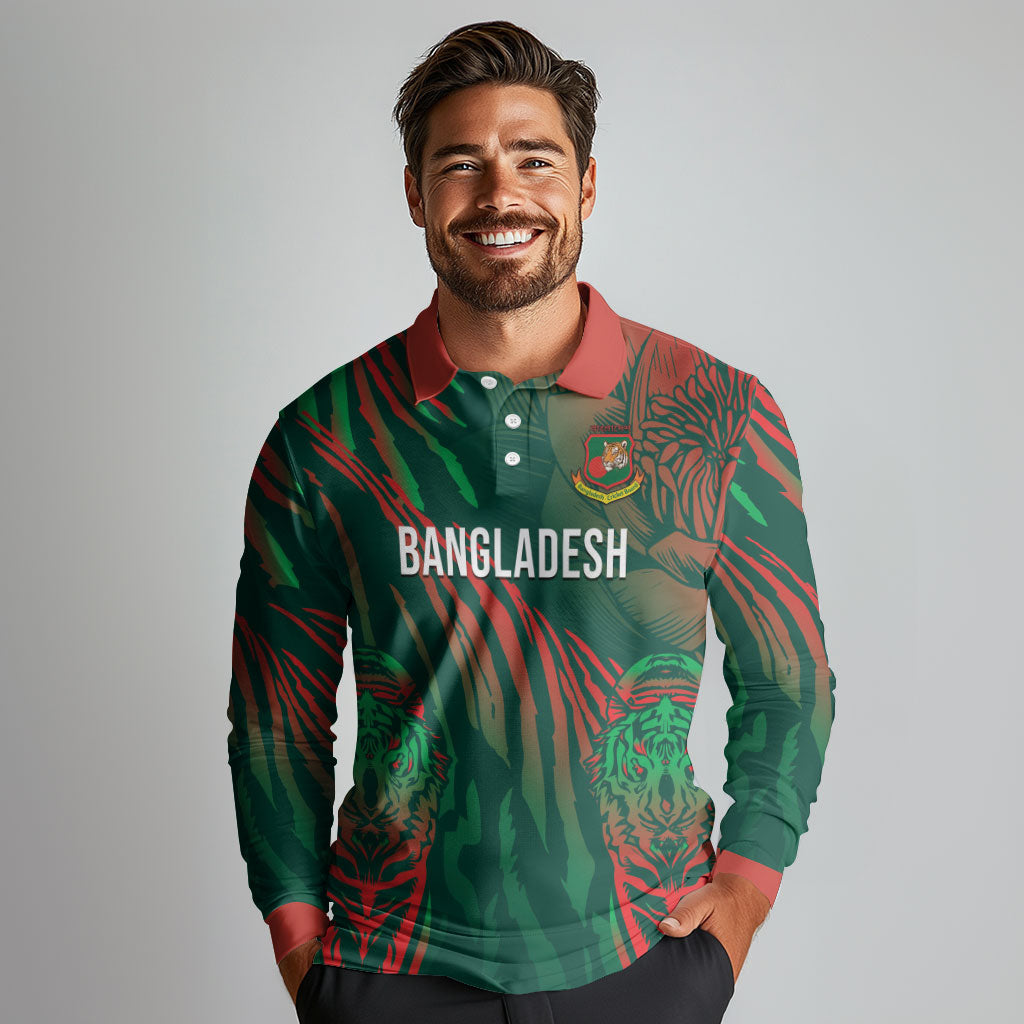 Custom Bangladesh Cricket Long Sleeve Polo Shirt Royal Bengal Tiger Spirit