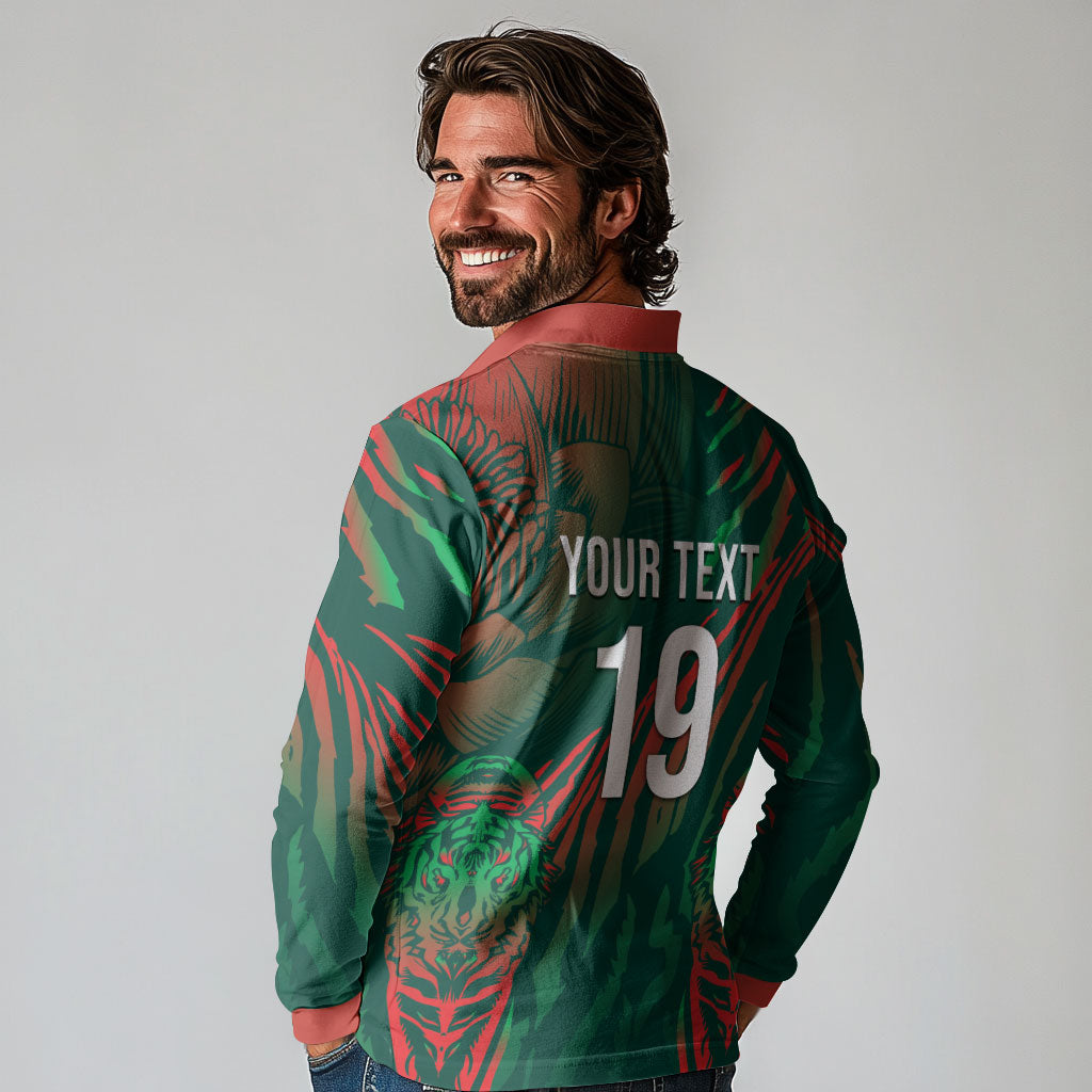 Custom Bangladesh Cricket Long Sleeve Polo Shirt Royal Bengal Tiger Spirit