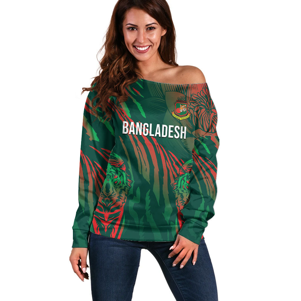 Custom Bangladesh Cricket Off Shoulder Sweater Royal Bengal Tiger Spirit