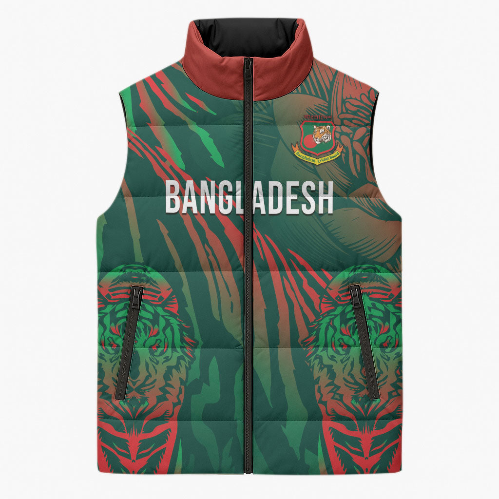 Custom Bangladesh Cricket Sleeveless Puffer Jacket Royal Bengal Tiger Spirit