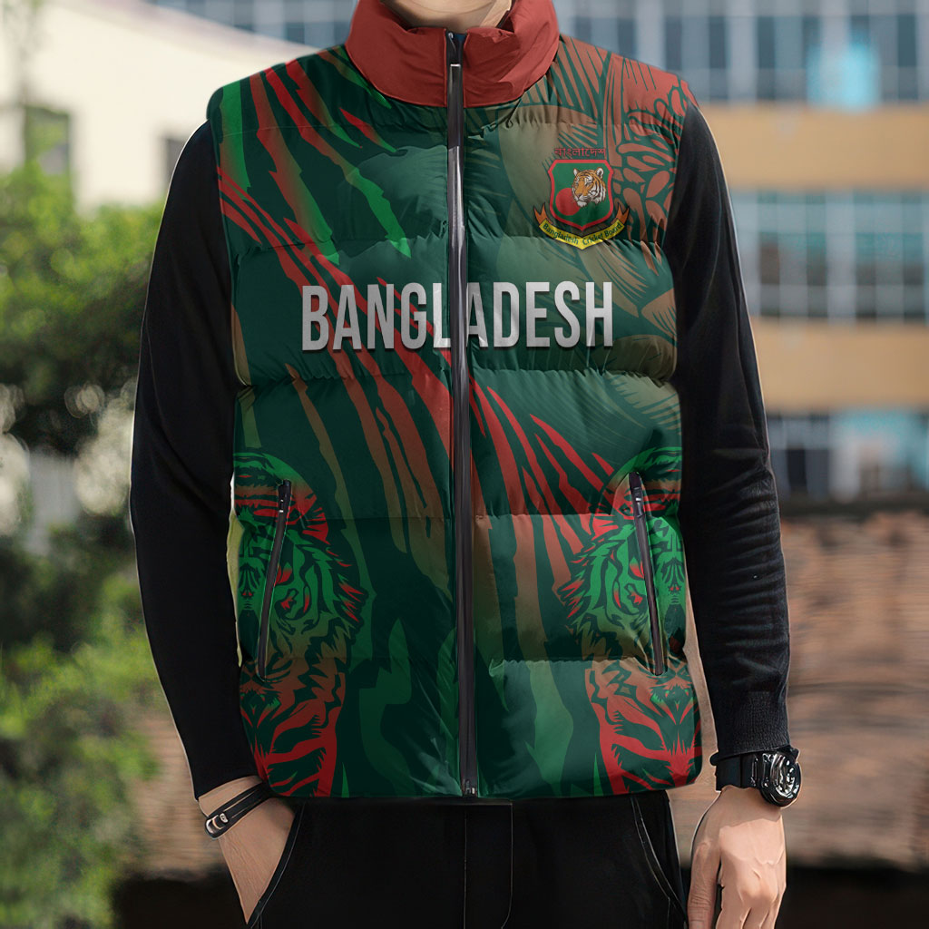 Custom Bangladesh Cricket Sleeveless Puffer Jacket Royal Bengal Tiger Spirit