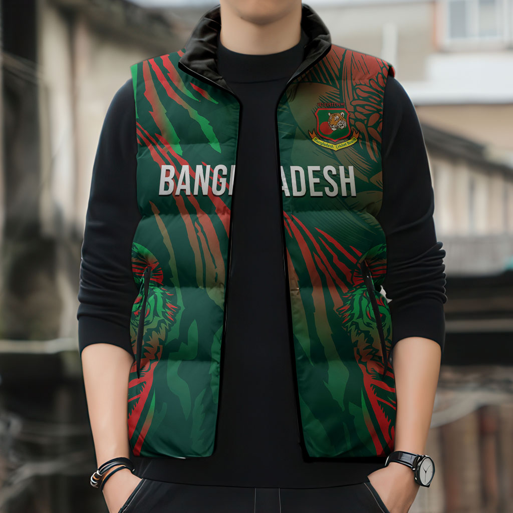 Custom Bangladesh Cricket Sleeveless Puffer Jacket Royal Bengal Tiger Spirit