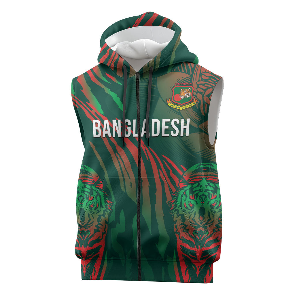 Custom Bangladesh Cricket Sleeveless Zip Hoodie Royal Bengal Tiger Spirit