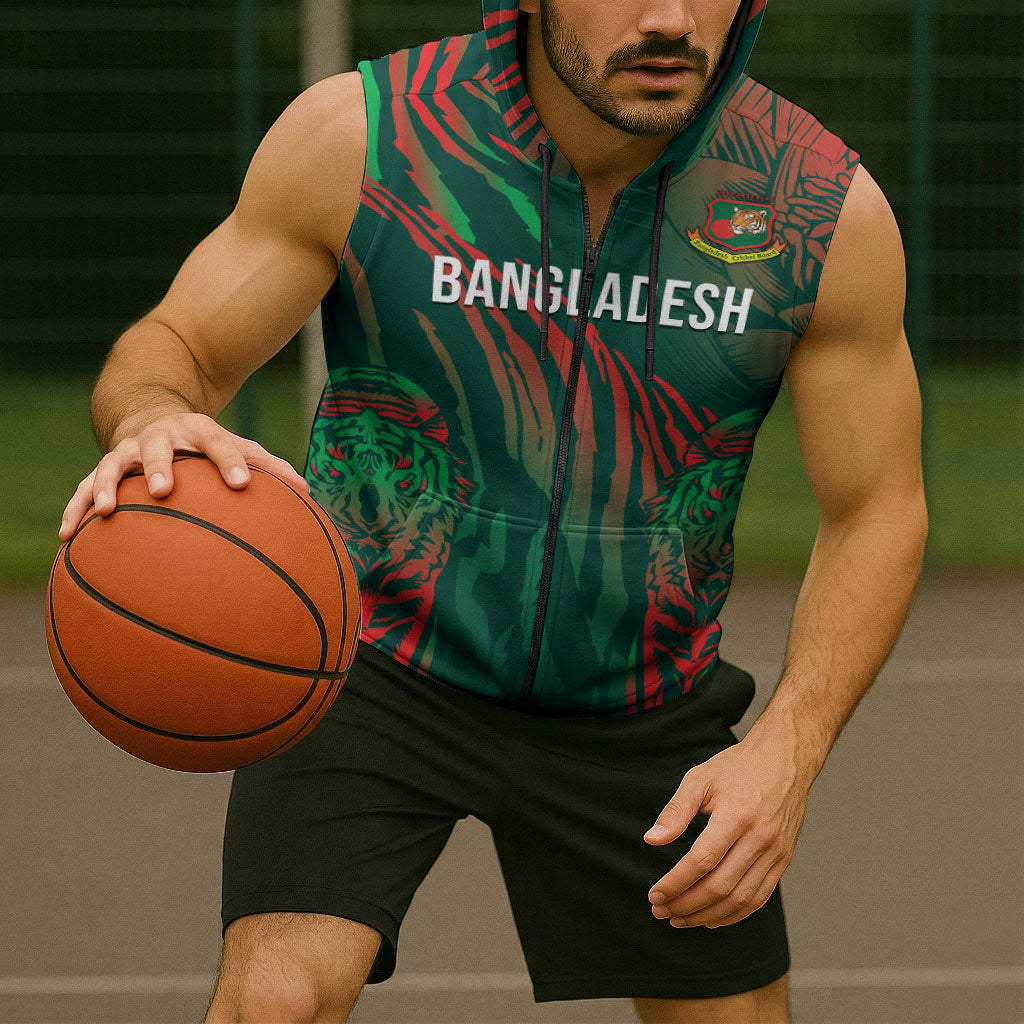 Custom Bangladesh Cricket Sleeveless Zip Hoodie Royal Bengal Tiger Spirit