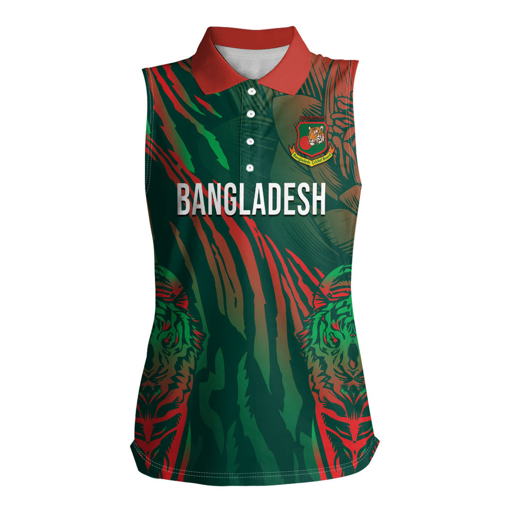 Custom Bangladesh Cricket Women Sleeveless Polo Shirt Royal Bengal Tiger Spirit