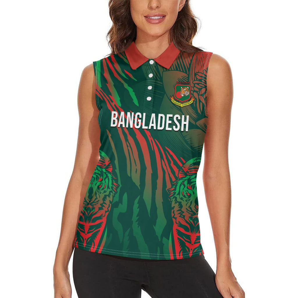 Custom Bangladesh Cricket Women Sleeveless Polo Shirt Royal Bengal Tiger Spirit