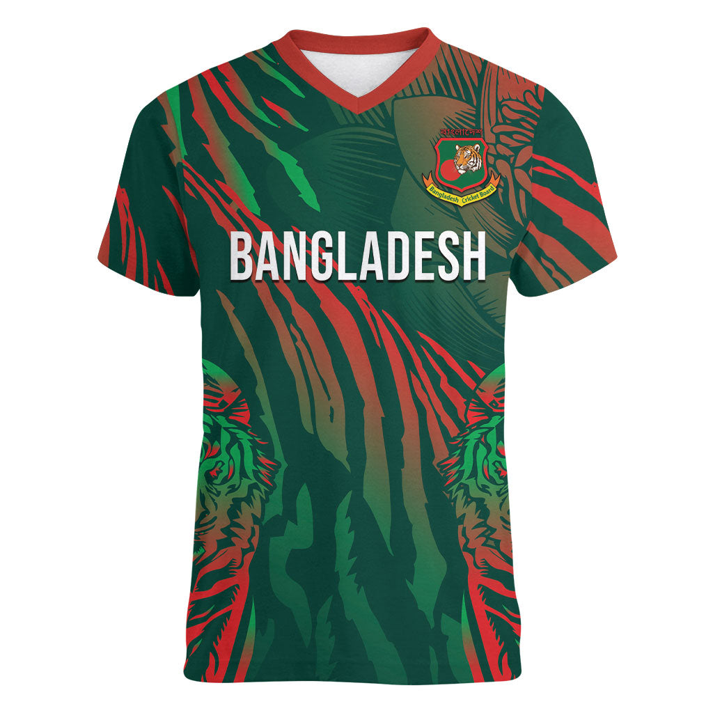 Custom Bangladesh Cricket Women V-Neck T-Shirt Royal Bengal Tiger Spirit