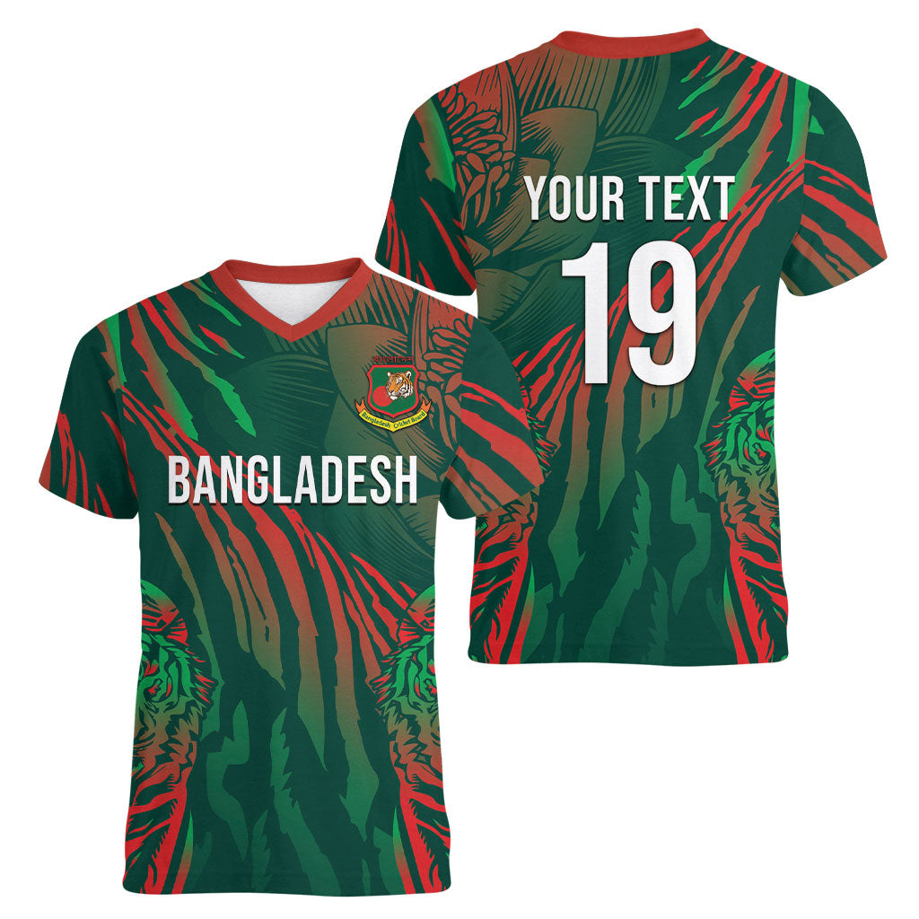 Custom Bangladesh Cricket Women V-Neck T-Shirt Royal Bengal Tiger Spirit